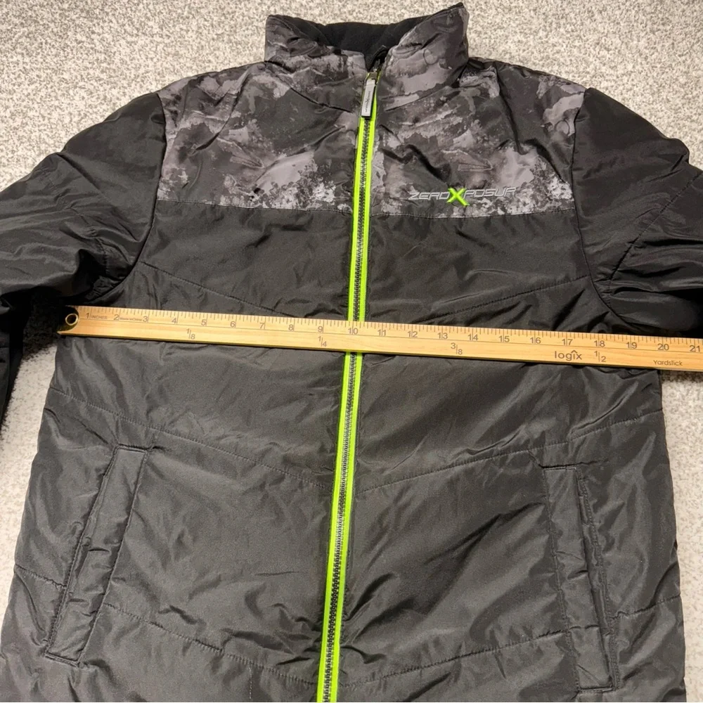 Kids Boys ZeroXposur Gray‎ Black Camo Neon Green Puffer Jacket Size XXL (18/20)